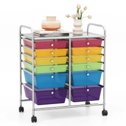 Costway 12 Drawers Rolling Cart Storage Mutlicolor Scrapbook Paper Studio Organizer Bins