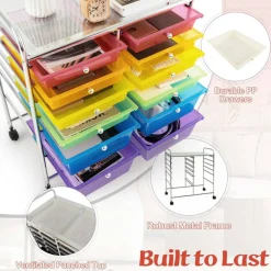 Costway 12 Drawers Rolling Cart Storage Mutlicolor Scrapbook Paper Studio Organizer Bins