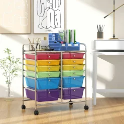 Costway 12 Drawers Rolling Cart Storage Mutlicolor Scrapbook Paper Studio Organizer Bins