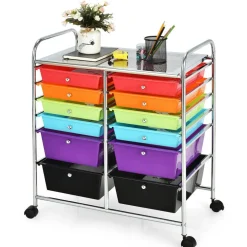 Costway 12 Drawers Rolling Cart Storage Mutlicolor Scrapbook Paper Studio Organizer Bins