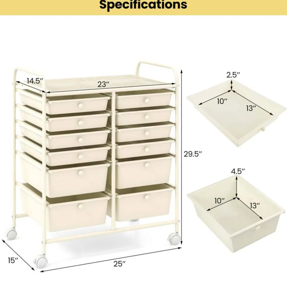 Costway 12 Drawers Rolling Cart Storage Mutlicolor Scrapbook Paper Studio Organizer Bins