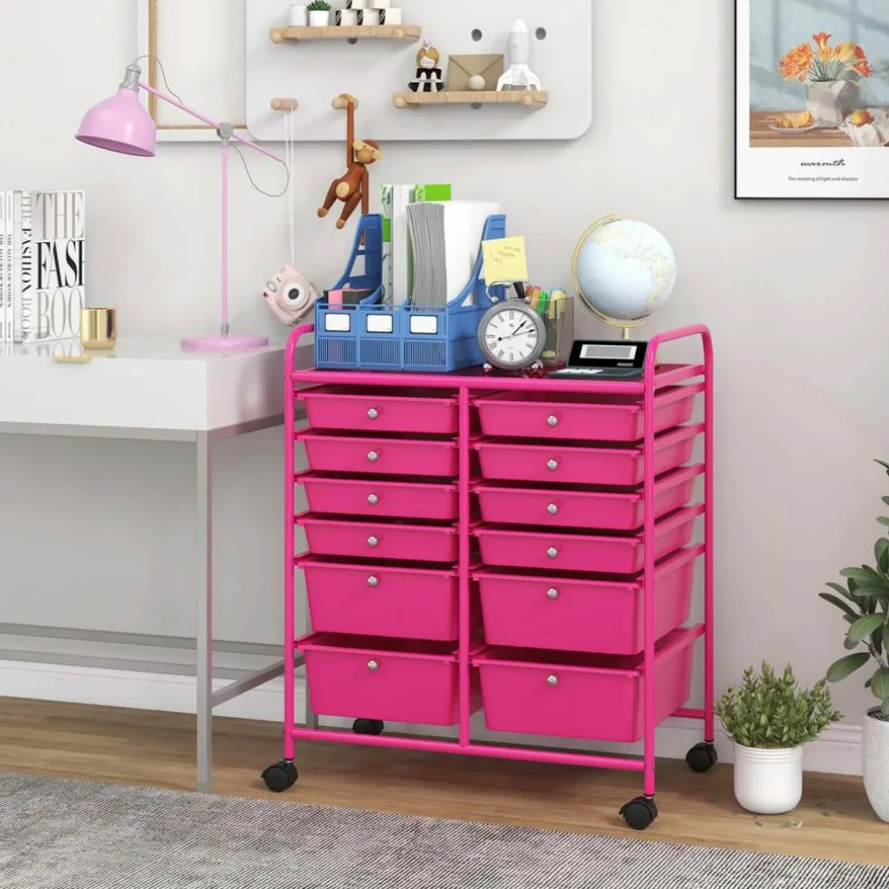 Costway 12 Drawers Rolling Cart Storage Mutlicolor Scrapbook Paper Studio Organizer Bins