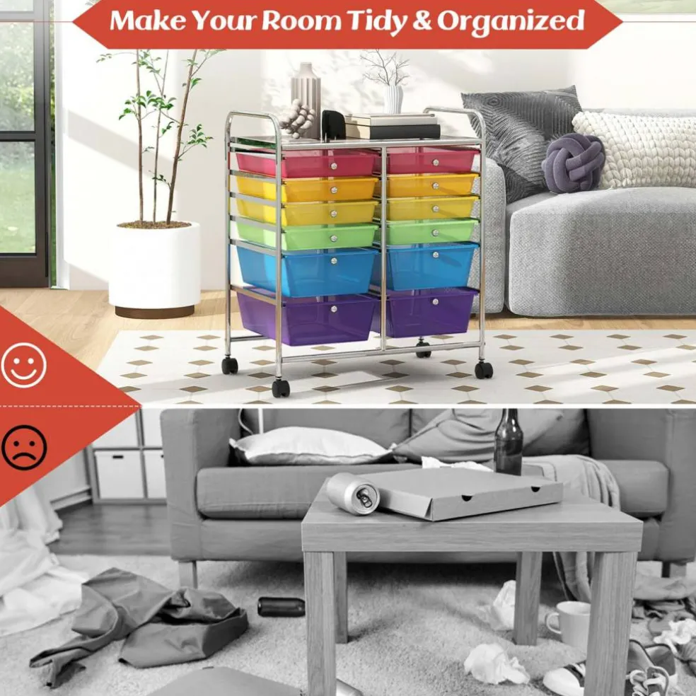 Costway 12 Drawers Rolling Cart Storage Mutlicolor Scrapbook Paper Studio Organizer Bins