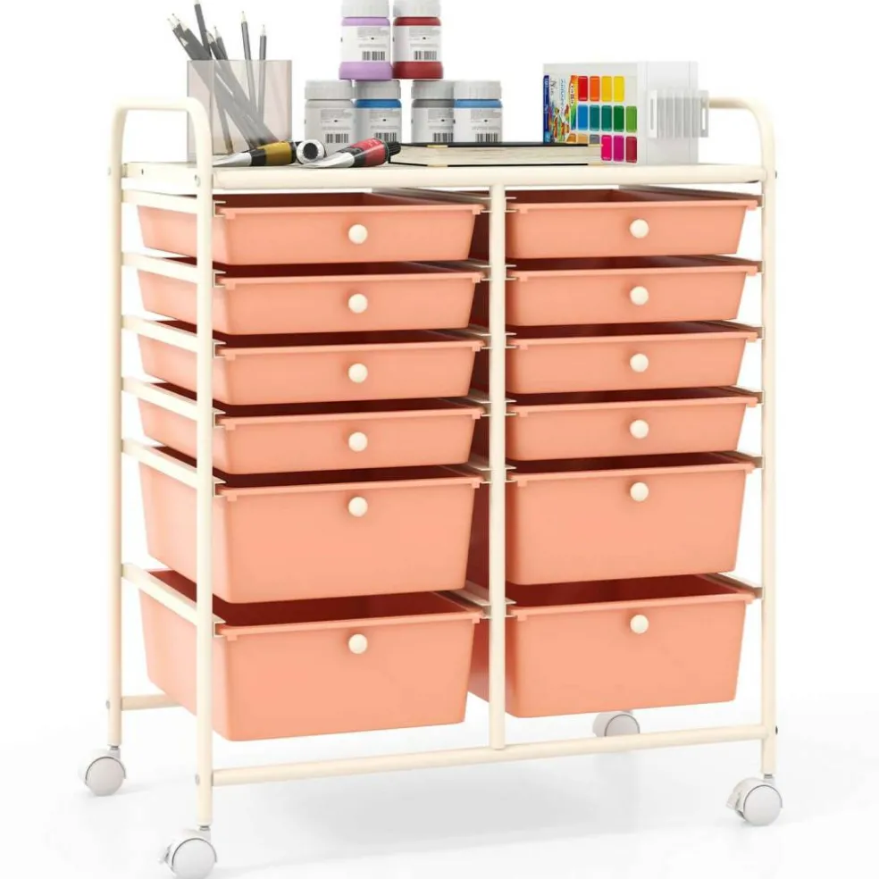 Costway 12 Drawers Rolling Cart Storage Mutlicolor Scrapbook Paper Studio Organizer Bins