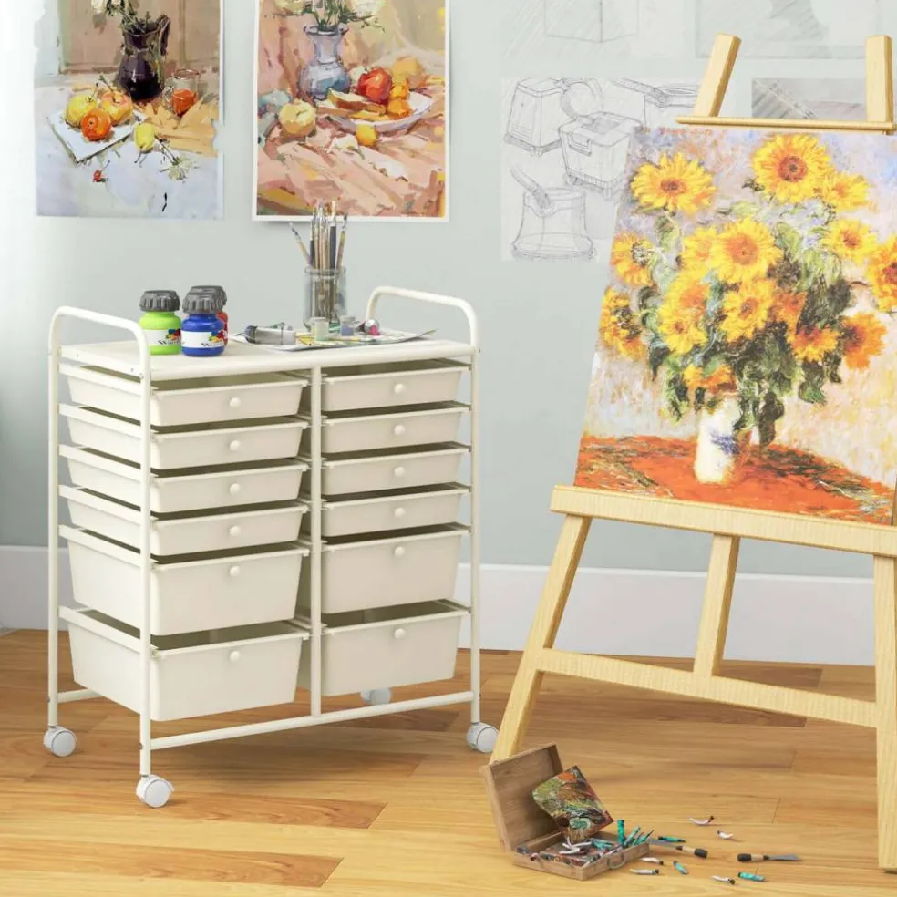 Costway 12 Drawers Rolling Cart Storage Mutlicolor Scrapbook Paper Studio Organizer Bins