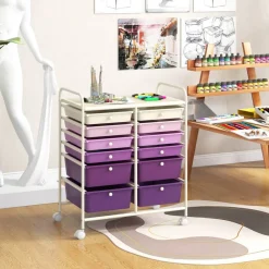 Costway 12 Drawers Rolling Cart Storage Mutlicolor Scrapbook Paper Studio Organizer Bins