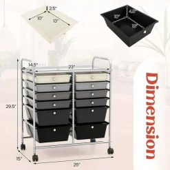 Costway 12 Drawers Rolling Cart Storage Mutlicolor Scrapbook Paper Studio Organizer Bins