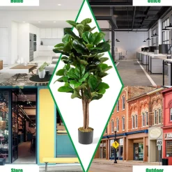 Costway 4ft Artificial Fiddle Leaf Fig Tree Indoor Outdoor Office Decorative Planter