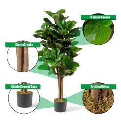 Costway 4ft Artificial Fiddle Leaf Fig Tree Indoor Outdoor Office Decorative Planter
