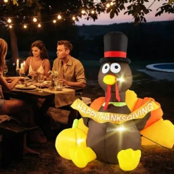Costway 5 FT Inflatable Turkey Thanksgiving Decoration with Pumpkin Blow up  LED Lights