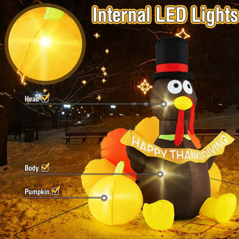 Costway 5 FT Inflatable Turkey Thanksgiving Decoration with Pumpkin Blow up LED Lights