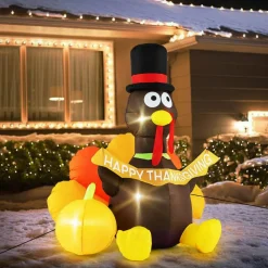 Costway 5 FT Inflatable Turkey Thanksgiving Decoration with Pumpkin Blow up LED Lights
