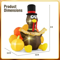 Costway 5 FT Inflatable Turkey Thanksgiving Decoration with Pumpkin Blow up LED Lights