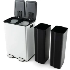 Costway 16 Gallon Dual Step Trash Can Recycle Bin Stainless Steel Bucket Pedal Silver/Black/White