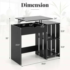 Costway Lift Top Computer Desk Standing Desk with Hidden Compartments & Storage Shelves