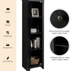 Costway Linen Tower Bathroom Storage Cabinet Tall Slim Side Organizer w/ Shelf White BlackWalnut