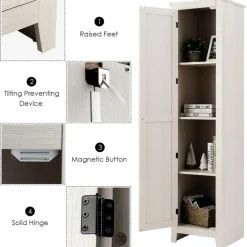 Costway Linen Tower Bathroom Storage Cabinet Tall Slim Side Organizer w/ Shelf White BlackWalnut
