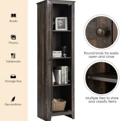 Costway Linen Tower Bathroom Storage Cabinet Tall Slim Side Organizer w/ Shelf White BlackWalnut