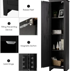 Costway Linen Tower Bathroom Storage Cabinet Tall Slim Side Organizer w/ Shelf White BlackWalnut