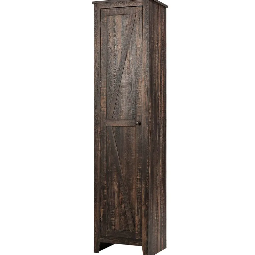 Costway Linen Tower Bathroom Storage Cabinet Tall Slim Side Organizer w/ Shelf White BlackWalnut