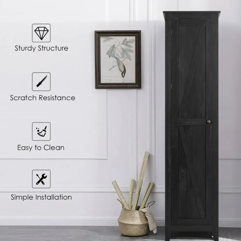 Costway Linen Tower Bathroom Storage Cabinet Tall Slim Side Organizer w/ Shelf White BlackWalnut