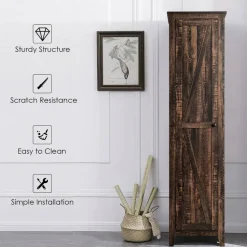 Costway Linen Tower Bathroom Storage Cabinet Tall Slim Side Organizer w/ Shelf White BlackWalnut