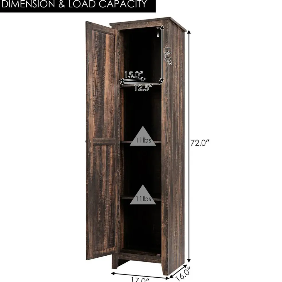 Costway Linen Tower Bathroom Storage Cabinet Tall Slim Side Organizer w/ Shelf White BlackWalnut