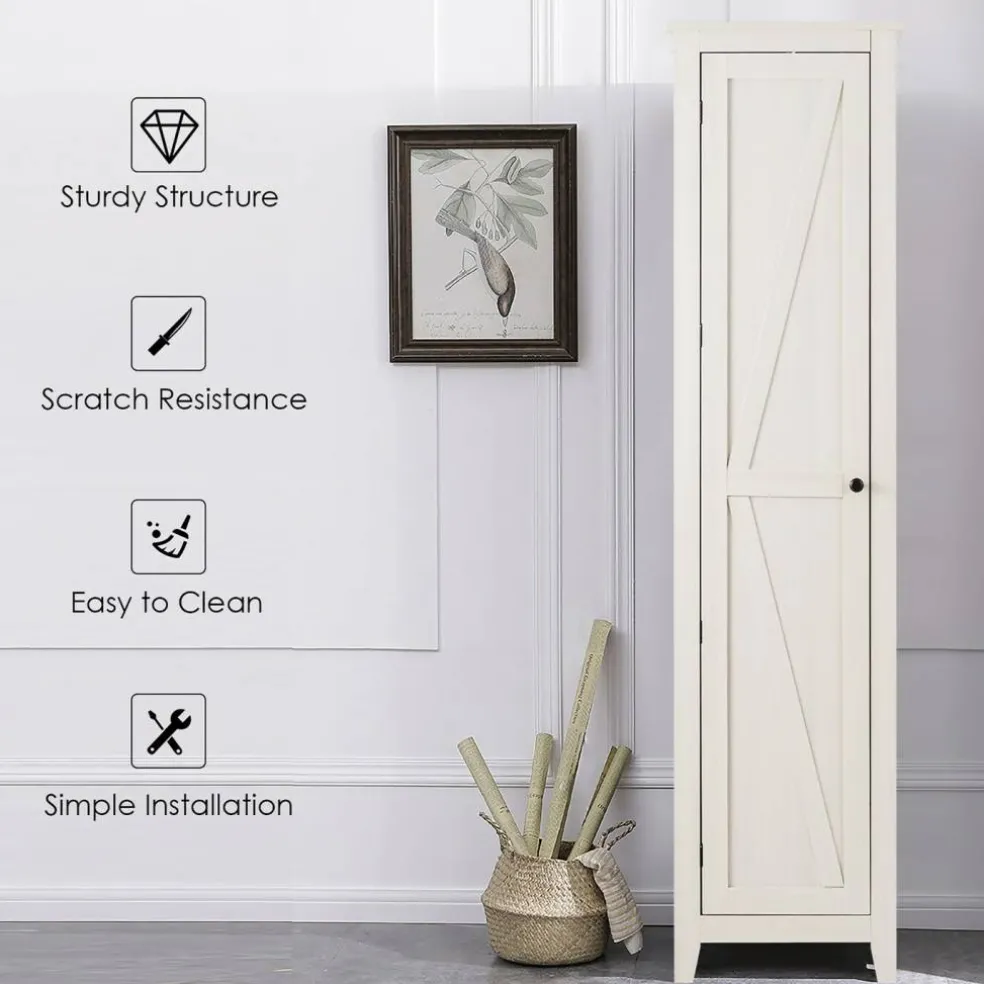 Costway Linen Tower Bathroom Storage Cabinet Tall Slim Side Organizer w/ Shelf White BlackWalnut