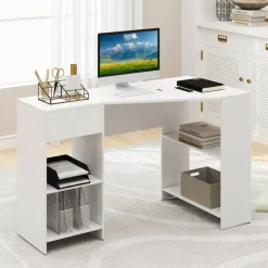 Costway L Shaped Computer Desk with Drawer & Storage Shelves for Home Office Workstation