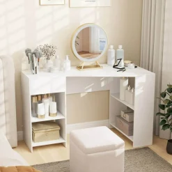 Costway L Shaped Computer Desk with Drawer & Storage Shelves for Home Office Workstation