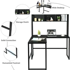 Costway 55'' L-Shaped Desk Corner Computer Desk w/Hutch Black