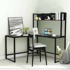 Costway 55'' L-Shaped Desk Corner Computer Desk w/Hutch Black