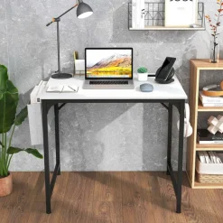 Costway 32" Meeting Room Desk Set of 2/4/6 with Charging Station & Headphone Hook Metal Frame White
