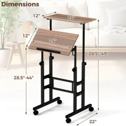 Costway Mobile Standing Desk Rolling Adjustable Laptop Cart Home Office Walnut/Natural/White