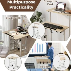 Costway Mobile Standing Desk Rolling Adjustable Laptop Cart Home Office Walnut/Natural/White