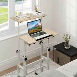 Costway Mobile Standing Desk Rolling Adjustable Laptop Cart Home Office Walnut/Natural/White
