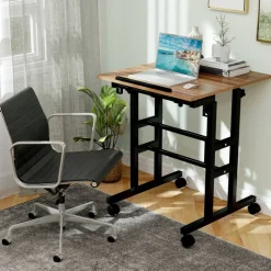 Costway Mobile Standing Desk Rolling Adjustable Laptop Cart Home Office Walnut/Natural/White