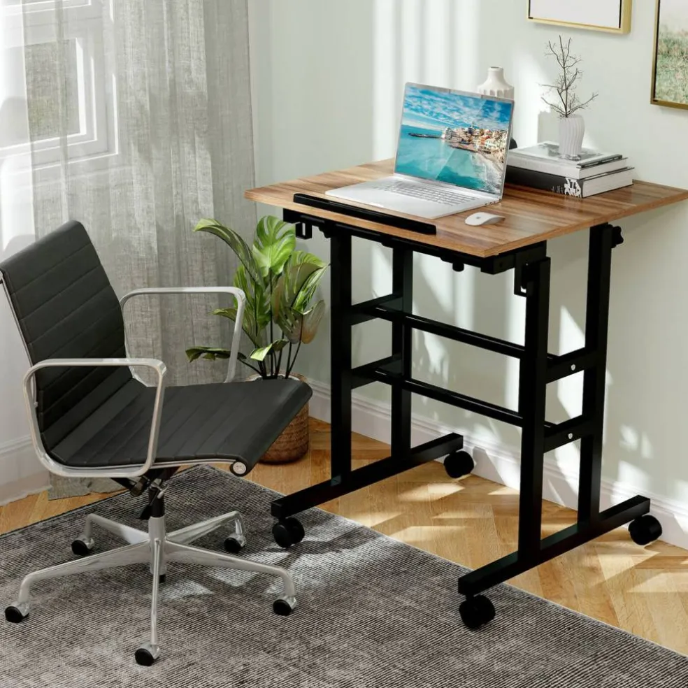 Costway Mobile Standing Desk Rolling Adjustable Laptop Cart Home Office Walnut/Natural/White