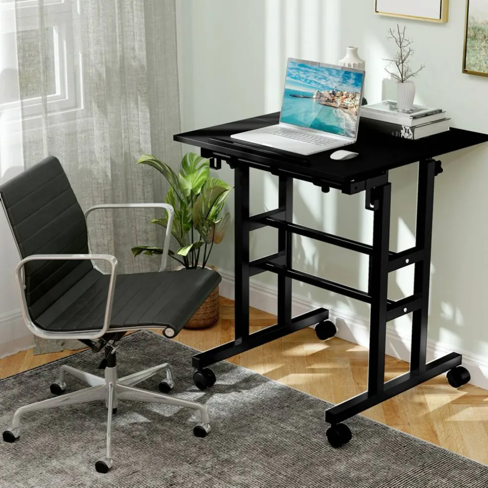 Costway Mobile Standing Desk Rolling Adjustable Laptop Cart Home Office Walnut/Natural/White
