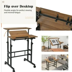 Costway Mobile Stand up Desk Adjustable Computer Desk Tilting Workstation