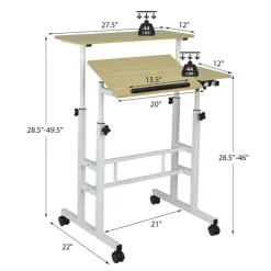 Costway Mobile Stand up Desk Adjustable Computer Desk Tilting Workstation