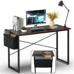Costway Modern Computer Desk 47'' Study Writing Table w/ Storage Bag Coffee Black/Brown/Coffee