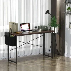 Costway Modern Computer Desk 47'' Study Writing Table w/ Storage Bag Coffee Black/Brown/Coffee