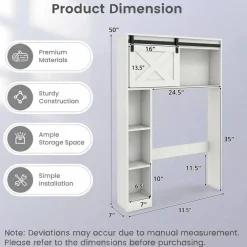 Costway Over the Toilet Bathroom Storage Cabinet with Sliding Barn Door & Shelves White