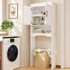 Costway Over The Toilet Storage Cabinet Bathroom Organizer w/ Adjustable Shelf