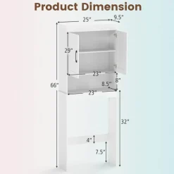Costway Over The Toilet Storage Cabinet Bathroom Organizer w/ Adjustable Shelf
