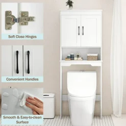 Costway Over The Toilet Storage Cabinet Bathroom Organizer w/ Adjustable Shelf