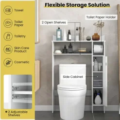 Costway Over the Toilet Storage Cabinet w/Toilet Paper Holder Adjustable Shelves White