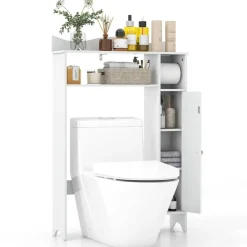 Costway Over the Toilet Storage Cabinet w/Toilet Paper Holder Adjustable Shelves White