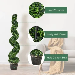 Costway 2 Pack 4FT Artificial Spiral Boxwood Topiary Tree Indoor Outdoor Decor